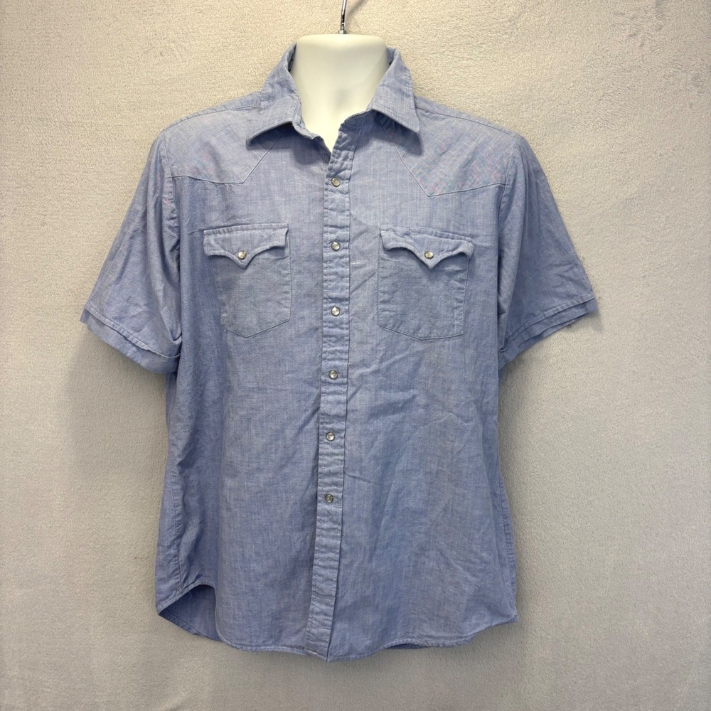 Authentic Western Youngbloods Pearl Snap Shirt Mens L Blue Short Sleeve Rodeo